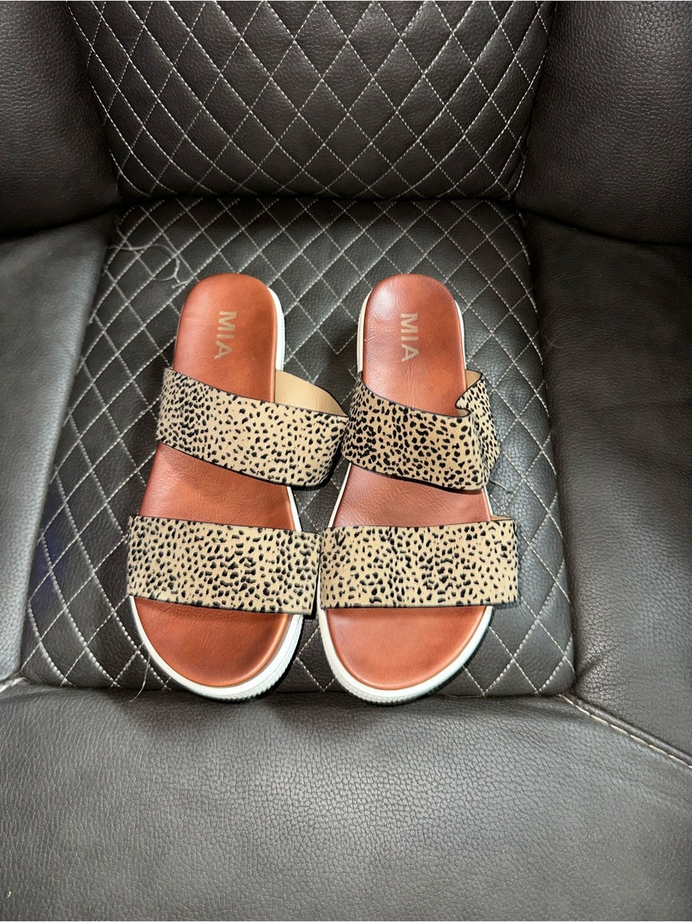 MIA Women's Leopard Print Two-Strap Slide Sandals Slip-On Size 6.5